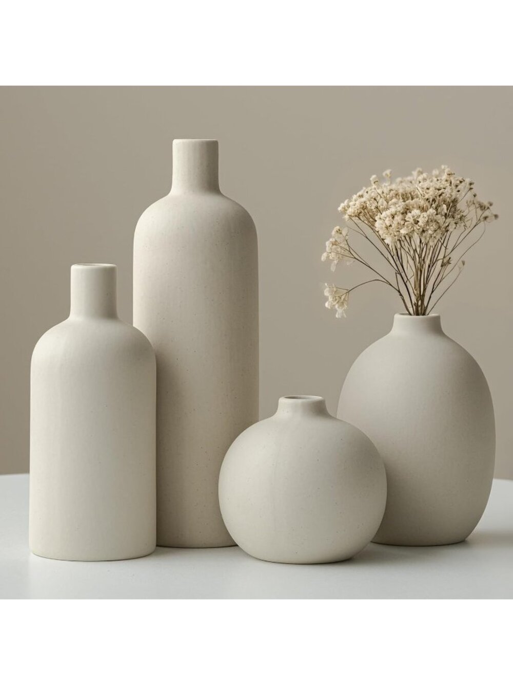 Modern Beige Ceramic Vase Set 4 Piece Collection Neutral Colors Home Decorative